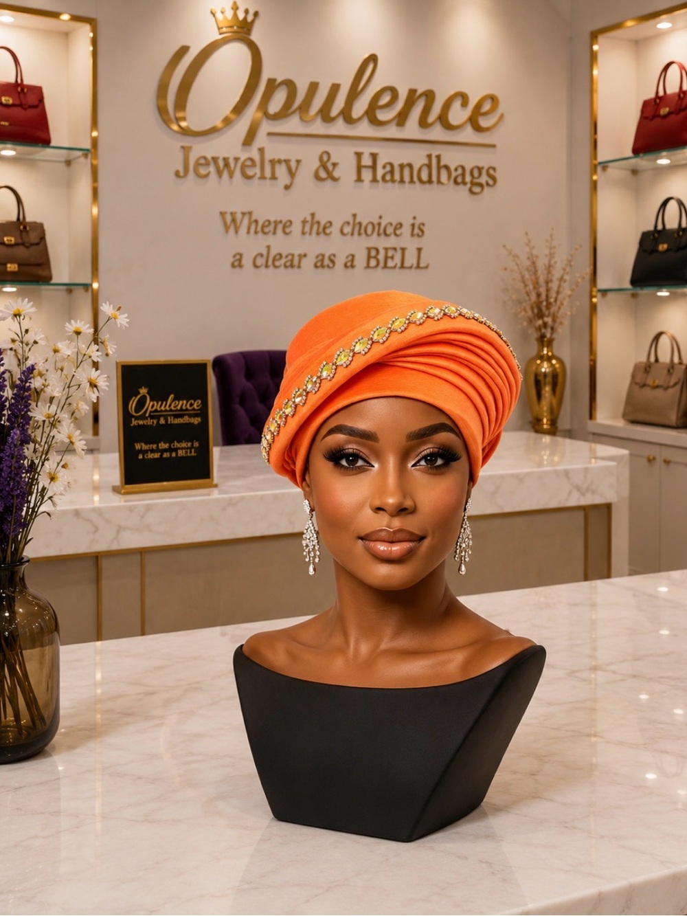Orange Embellished Headwrap -